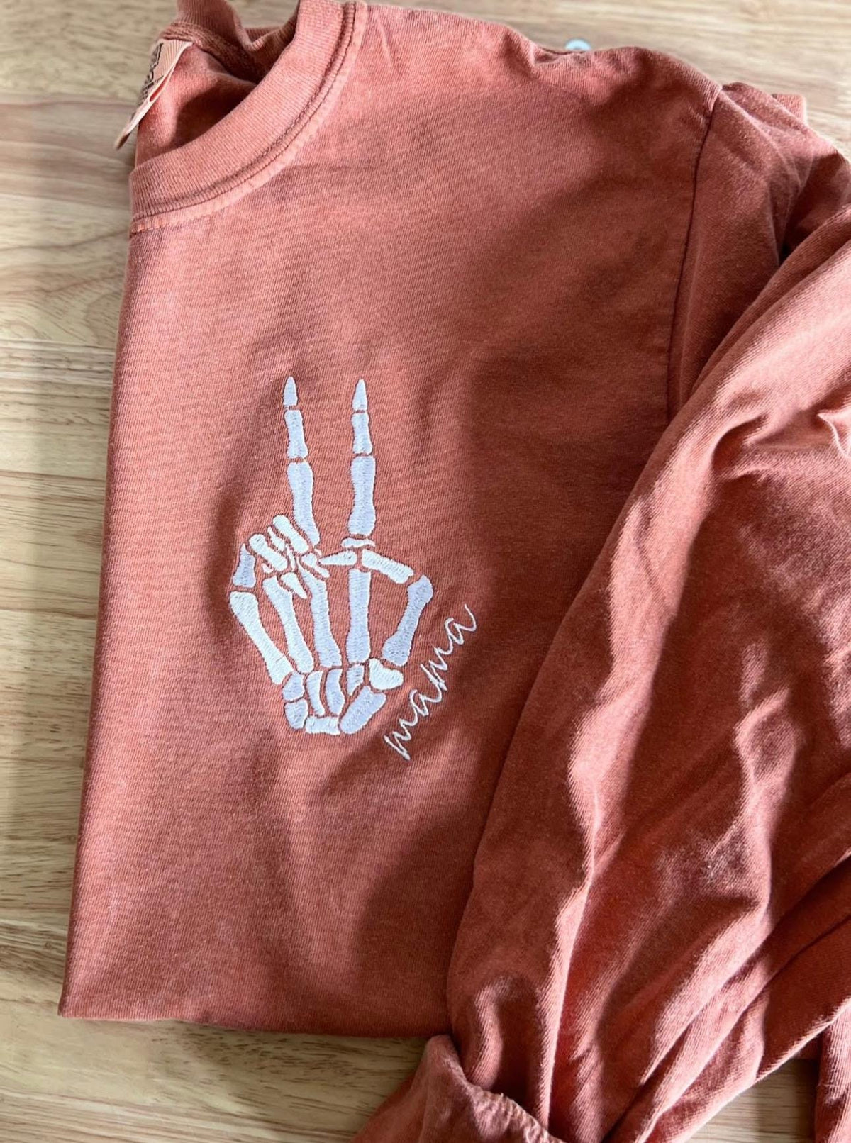 Embroidered Mama Skeleton Peace Sign Tee | Comfort Colors® Long Sleeve