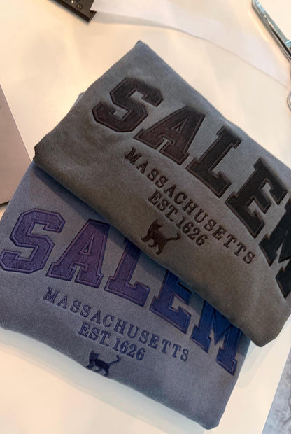 NEW Salem Massachusetts Embroidered Sweatshirt | Comfort Colors Crewneck | Black Cat Halloween Sweater | EST 1626